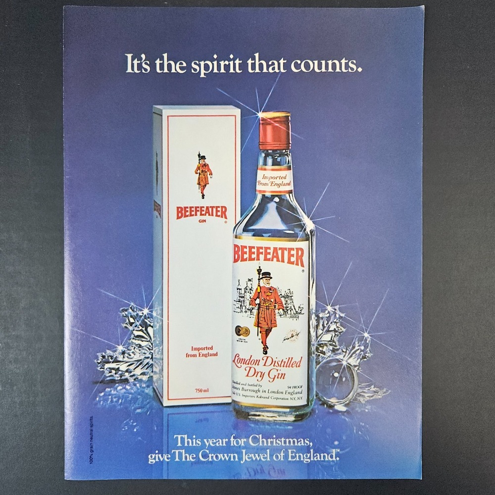 1983 Beefeater London Distilled Dry Gin Vintage Print Ad England Bar Mancave Pub